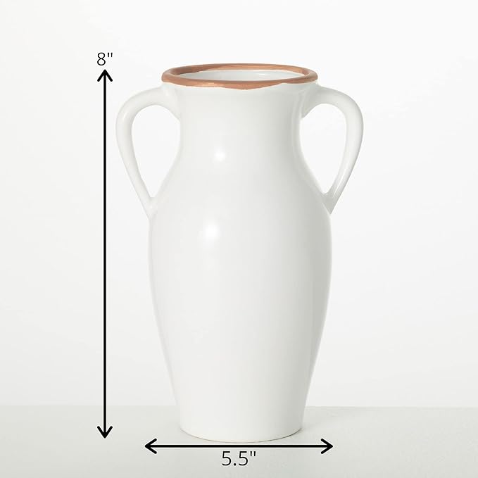 Sullivans Modern Vase with Handles, Modern Home Decor, Flower Vase, Ceramic Vases for Your Living Room, Home Office, and Kitchen, Minimalist Shelf Decor, Vases for Real or Fake Flowers (CM3125) White