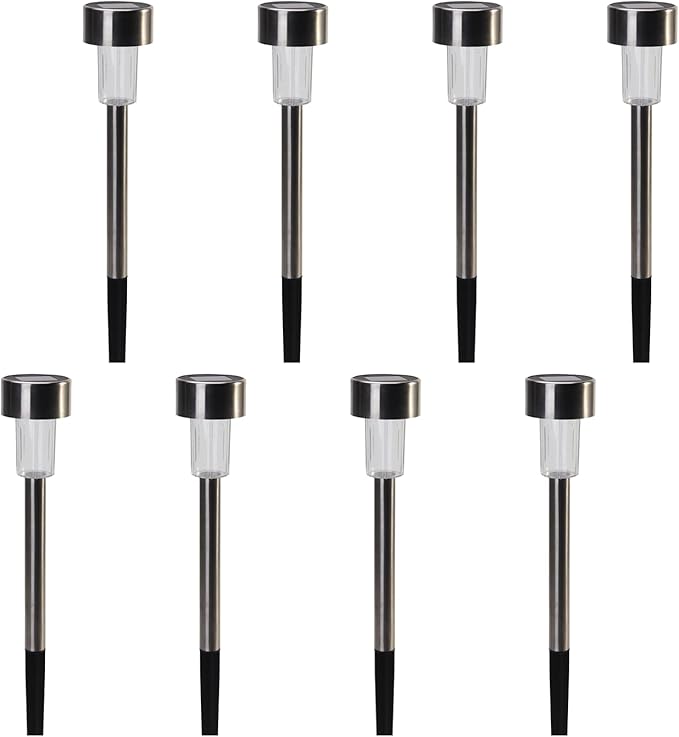 EcoGreen Outdoor Pathway Solar Light, 8pcs Pack,Garden Patio Balcony Walk Way Lights, Stainless Steel Leg, 5000K Daylight, IP65 Waterproof, 1.85 * 12.2in
