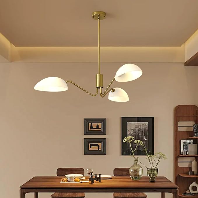 Modern 3-Light Luxury Elbow Chandelier Metal Acrylic Living Room Bedroom Dining Room Creative Adjustable Height Ceiling Light, Universal Wheel Suitable for Inclined Ceiling Installation