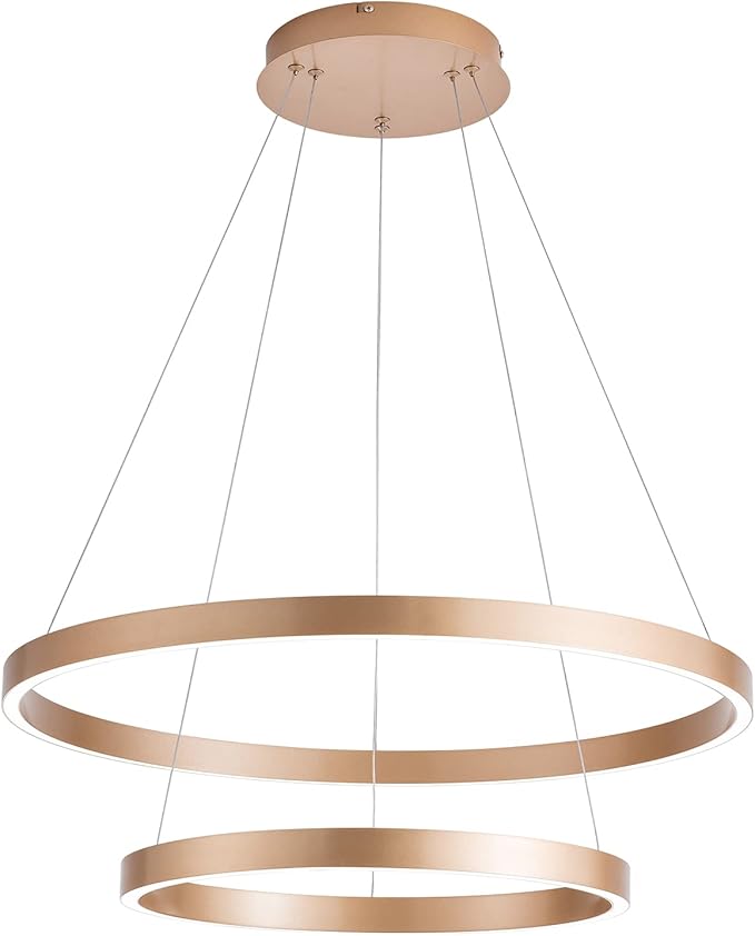 MADEM Modern LED Chandelier 2-Ring Circular Dimmable Pendant Light Contempoary Chanderlier Flush Mount Pendant Lighting for Living Room Dining Room, Bedroom,3000K-6000K, Gold, 60W
