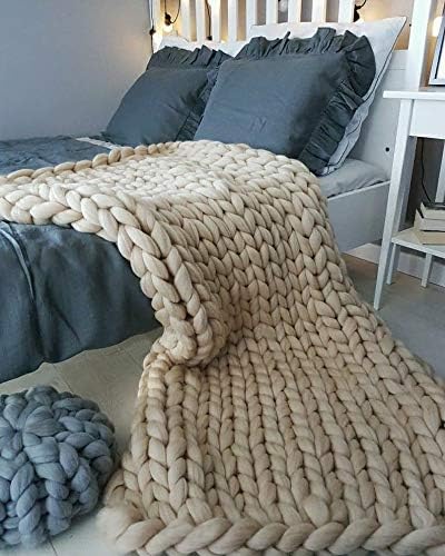 Chunky Knit Blanket Throw - Handmade, Gift Sofa Bed Blanket (Camel 40"x47")