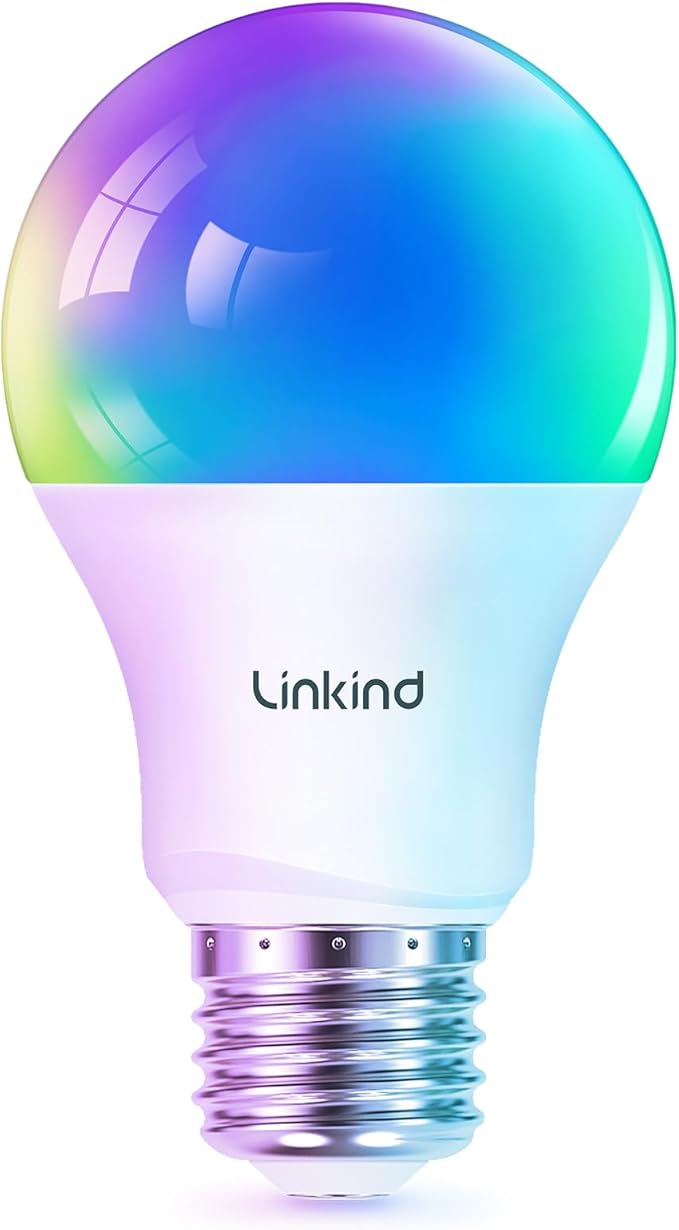 Linkind WiFi Smart Light Bulbs, Alexa Light Bulb Work with Alexa, Google Home, RGBTW 16 Million Color Changing Light Bulbs Dimmable, Mood Lighting, 2.4GHz Only, A19 E26 WiFi Bulb 60W 800LM 1 Pack