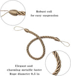 BEL AVENIR Curtain Rope Tiebacks, Drapery Rope Holdbacks with 4 Metal Screw Hooks, 4 Pack - Flaxen