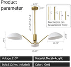 Modern 3-Light Luxury Elbow Chandelier Metal Acrylic Living Room Bedroom Dining Room Creative Adjustable Height Ceiling Light, Universal Wheel Suitable for Inclined Ceiling Installation