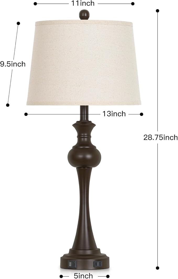 Brown Touch Table Lamps,28.75" Tall Bedside Lamps with USB C+A Ports, 3-Way Dimmable Table Lamp, Nightstand Lamps for Bedroom, Living Room，Brown Lamps with Beige Lampshade, Bulb Included