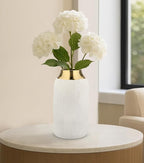 10.2" Ceramic Flower Vintage Vase - White & Gold Stripes Textured Ceramic Vase for Farmhouse Modern Home Decor Pampas Grass Centerpieces Living Room Bedroom Office Decoration