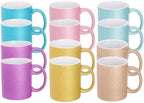 11oz White Ceramic Sublimation Coffee Mug in White Gift Box, 6 Sparkling Mixed Colors, Case of 12