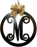 Initial Decor for Double Doors, Metal ACM Initial Sign for Home, 18 inch Script Cursive Single Name Letter Circle Monogram Wreath Door Hanger Gift for Couple Anniversary, Wedding, Engagement