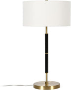 Henn&Hart 25" Tall 2-Light Table Lamp with Fabric Shade in Black/Brass/White, Lamp, Desk Lamp for Home or Office
