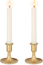 Gold Taper Candle Holder Vintage: Small Candle Sticks Holder Decor Brass Candlestick Holders for Home Dinning Table Wedding Centerpiece Holiday Party Chrismas Mantel Set of 2