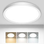 slochi LED Flush Mount Ceiling Light Fixtures, 3000K-4000K-6500K Modern Flat Recessed Ceiling Lamp, 12W 1200LM Round Ceiling Light for Kitchen Bedroom Hallway Porch, White, 1 Pack 6.5 Inch