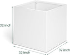 White Steel Planter Square Outdoor Planters Galvanized Steel Planter Box Indoor Metal Large Planters Cube Heavy Duty Flower Pot 32 Inch Modern Commercial Residential for Trees Patio Deck Yard Garden