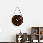 Kesin Wall Clock 12 Inch Silent Wooden Wall Clock Battery Operated Hand Made Retro Fashion Clock with Rope Hanging Decorative for Living Room Kitchen Bedroom Office