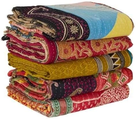 Vintage Kantha Quilts Handmade Old Saree Made gudari Boho Bedding Throw Blanket Bedspread Rally