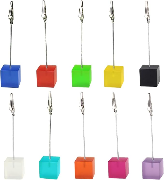 10 pcs Cube Base Picture Holders with Clip, Cute Polaroid Desktop Photo Paper Clip Stand for Paper Name Place Card Postcard Memo Menu Note Picture Christmas Wedding Number Card Display