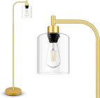 Gold Floor Lamp, Standing Lamp with Glass Lampshade, 6W LED Bulb Included, Modern Floor Lamp with Foot Switch, Industrial Floor Lamp, Bright LED Floor Lamp for Living Room and Bedroom, Office