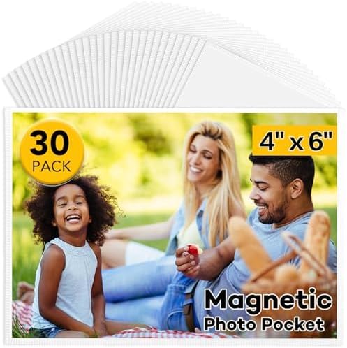 YixangDD 30 Pack Magnetic Picture Frame, 4 x 6 Inches Fridge Magnetic Photo Frames, Magnetic Photo Frames for Refrigerator, Home, School, Office (White)