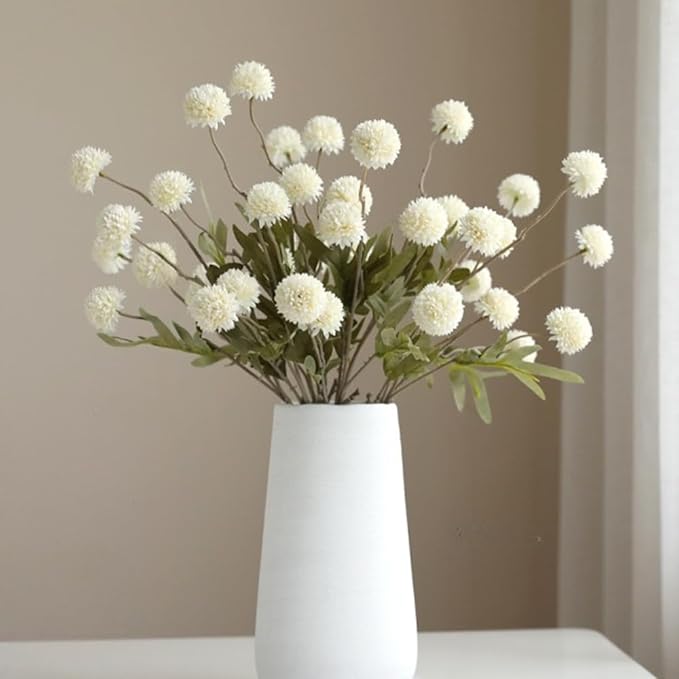 Artificial Flowers for Vases 20.5 Inch 10 Stems， Silk Dried Fake Mums Bouquet Indoor Faux Floral Arrangements for Decoration (White)