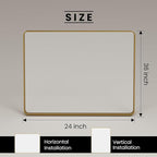 Gold Bathroom Mirror, 24x36 Inch Brushed Gold Metal Frame Mirror for Wall, Rounded Rectangle Bathroom Vanity Mirror, Tempered Glass, Anti-Rust, Horizontal/Vertical