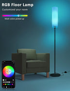 Smart Floor Lamp Works with Alexa & Google Home, Color Changing Stepless Dimmable for Living Room, Modern Standing WiFi Lamps with Remote, Minimalist Pole Lamp Tall Lights for Bedroom, Office-Black