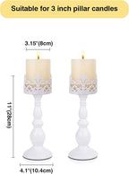 Candle Holders for Pillar Candles Gothic Matte Black Vintage Tall Candle Holders Set of 2 Decorative Large Table Centerpieces Candle Stand Decor (White 2PCS A)