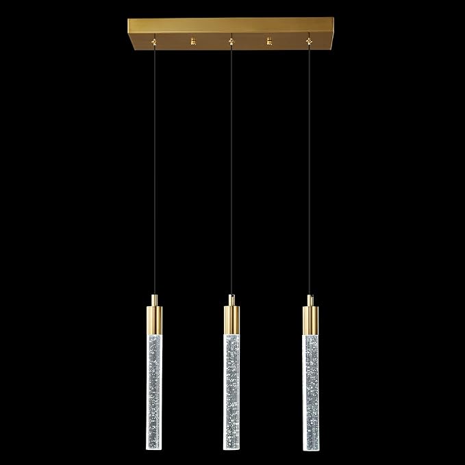 Kitchen Island Lighting Modern Light Fixture Gold Pendant Light Dimmable LED Gold Brass Finish Mini Crystal Pendant Lights for Dining Room Living Room（3-Light）