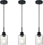 Modern Farmhouse Mini Chandeliers 3 Pack Black Pendant Lights Kitchen Island with Seeded Glass, Dining Room Lighting Fixtures Hanging Ceiling for Sink Bar Hallway Porch Corridor Bedroom