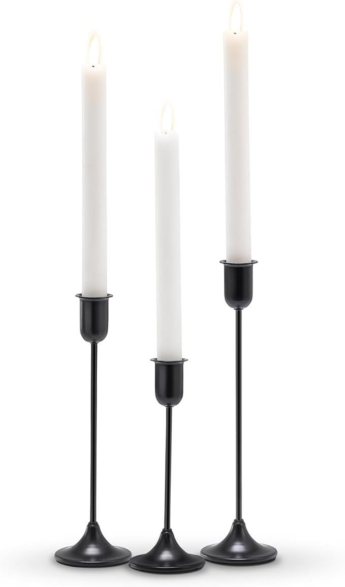 Candle Holder 3 PCS Candlestick Holders, Black Taper Candle Stick Holder, Modern Decorative Centerpiece, Halloween Decor, Gift for Home Fireplace Housewarming Candelabra Décor