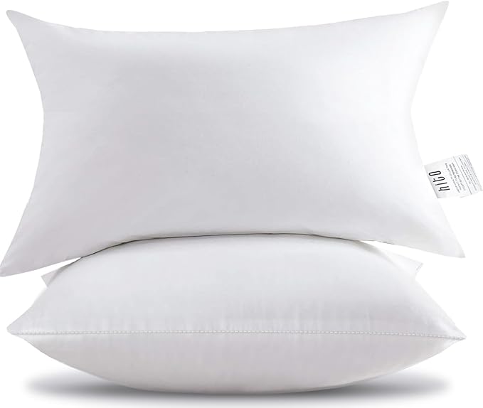 HITO 12x20 Pillow Inserts (Set of 2)- 100% Cotton Covering Down Alternative Throw Pillows White for Couch Bed Sofa