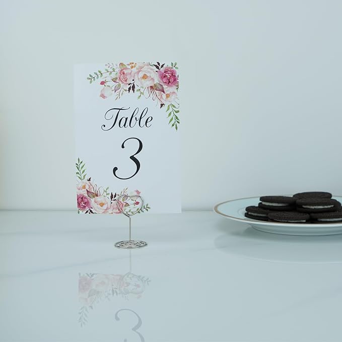 20pcs Mini Place Card Holder, Table Number Holders, Table Card Holders, Table Number Stands, Wire Table Picture Photo Holder Menu Clips for Wedding Favors with Heart Shaped (Silver)