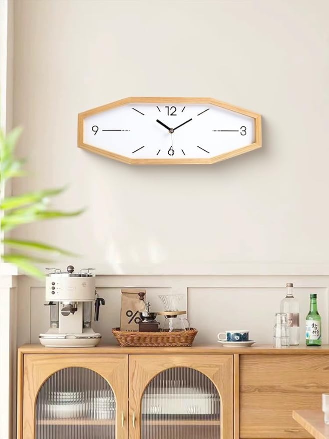 Wooden Retro Wall Clocks, 18 Inches Square Clocks Rectangular Wall Clock Battery Operated Silent Non-Ticking, for Kitchen Living Room Office Home Desk Bedroom (Primary Color)
