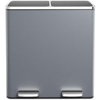 AthLike 60L(16 Gal ) Dual Trash Can, Stainless Steel Kitchen Garbage Can, Double Compartment Classified Rubbish Bin, Recycle Dustbin w/Plastic Inner Buckets, Handle, Soft-Close Lid, Airtight, Grey
