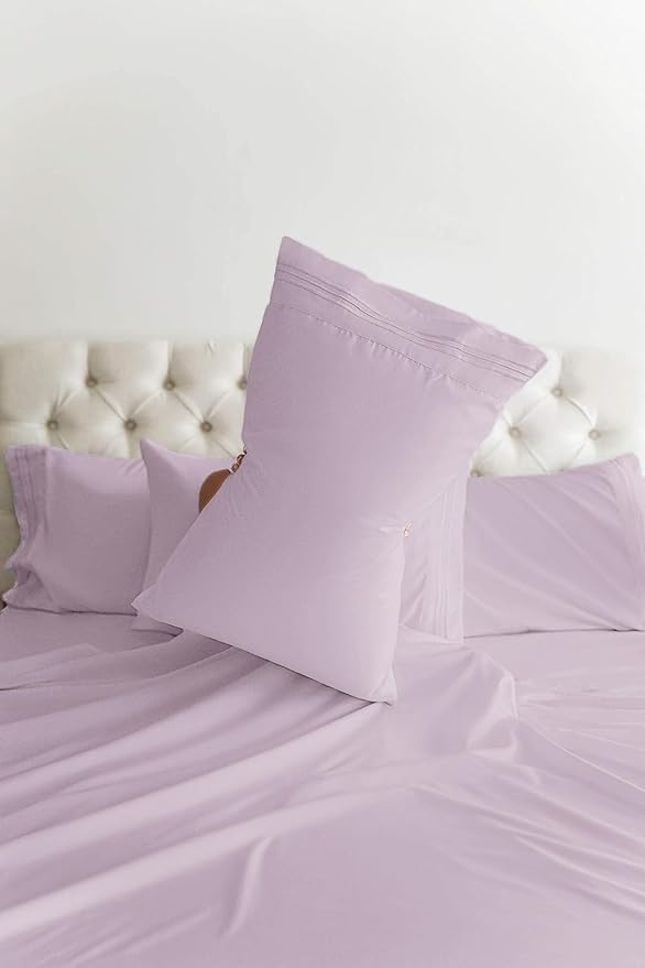 Queen Sheets Set 6 Piece - Includes 4 Pillowcases - Bed Sheets Queen Size - Soft Hotel Luxury Bedding - Cooling, Comfy & Breathable - 1 Flat & 1 Fitted & 4 Pillowcases w/ Deep Pockets - Light Lavender
