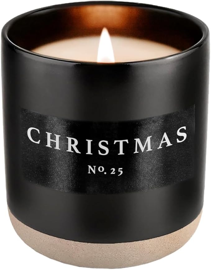 Sweet Water Decor Christmas Candle | Apple Cider, Cinnamon, Fresh Cut Christmas Tree, and Cookies Scented Soy Candle for Home | 12oz Black Stoneware Jar, 60+ Hour Burn Time, Made in The USA