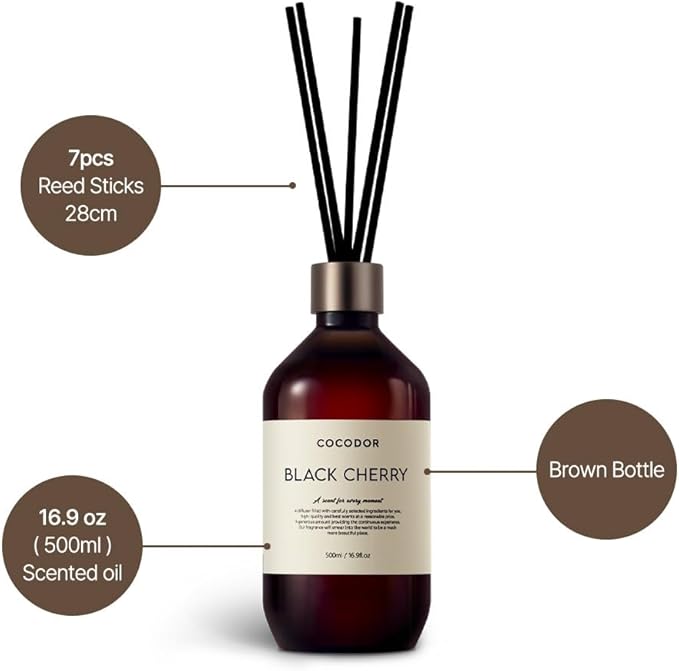 COCODOR Premium Reed Diffuser/Cashmere Vanilla /16.9oz /1 Pack/Large Capacity Fragrance Scent Oil Stick Diffuser Set for Bedroom Bathroom Home Décor