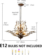 Vintage Farmhouse Chandelier 8-Light Crystal Branch Pendant Lights for Living Room Dining Room Porch Kitchen Island Bedroom Restaurant, Aged Bronze