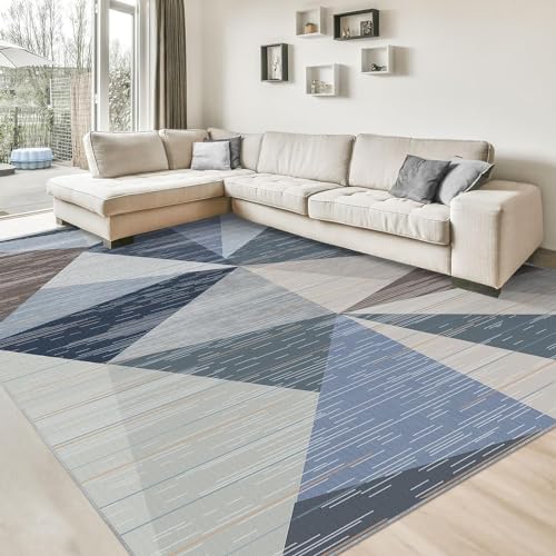 HOMFINE Washable Modern Area Rug - Geometric Style 8x10 Rugs for Living Room, Bedroom, Machine Washable Rug Soft Non Slip Non Shedding Area Rug - Blue, 8'x10'