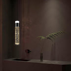 Modern Mini Crystal Pendant Light for Kitchen Island Bedroom Bedside Hanging Ceiling Lamp with Crystal Bubble Column, LED Dimmable 3000k-6000k Independent 1-Light Black