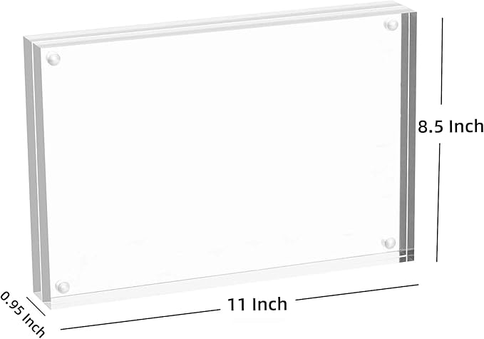 Meetu Acrylic Picture Frame 8.5x11,Clear Freestanding Double Sided 24mm Thickness Frameless Magnetic Photo Frames Desktop Display with Gift Box Package (2 Pack)