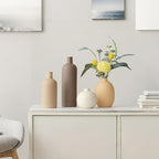 Modern Ceramic Vase Set, Neutral Colors, Decorative Vases for Home Shelf Decor, 4 Piece Collection (Coffee Mix Set 4)