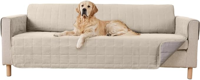 GORILLA GRIP Patented Waterproof Slip-Resistant Oversized 78” Sofa Protector Cover, for Leather or Fabric Couch Cushion, Large Microsuede Furniture Covers Dogs Pets Machine Washable Slipcover, Taupe