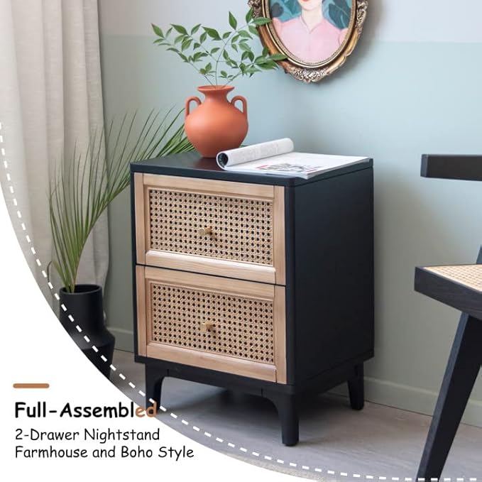 Fully-Assembled Modern Farmhouse Clean-Lined Nightstand, End Table with 1 Drawer, Black