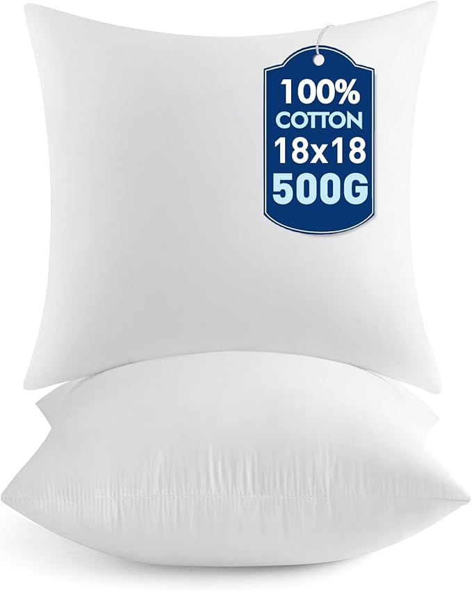 MIULEE 18x18 Pillow Inserts,Set of 2 100% Virgin Microfiber with Cotton Cover Throw Pillows for Couch Sofa and Bed