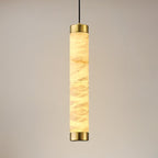 20" Alabaster Pendant Lights, Natural Marble Cylinder Brass Pendant Light, Adjustable Modern Ceiling Light Fixtures for Kitchen Island, Dining Room, Bedroom, Living Room, Bathroom