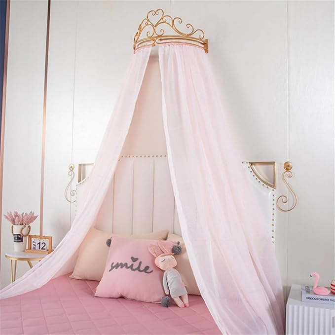 Lotus Karen Princess Bed Curtains Canopy, Cute Lace Mosquito Net with Metal Crown for Girls Kids Toddlers Crib Bedroom Decoration