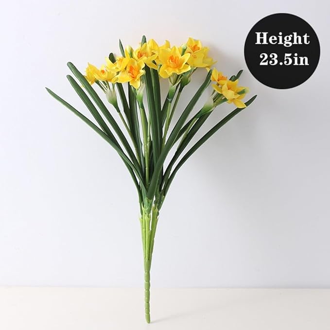 Artificial Flowers for Vases 17.7 Inch 10 Stems， Silk Dried Fake Mums Bouquet Indoor Faux Floral Arrangements for Decoration (Yellow Narcissus)