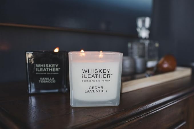 Whiskey & Leather Scented Candle - Cedar Lavender – Additional Scents and Sizes – 100% Cotton Lead-Free Wick - Luxury Air Freshening Jar Candles - Perfect Home Decor – 16oz