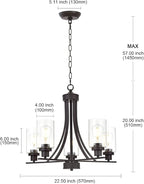 BONLICHT Rustic Kitchen Island 5-Light Oil-Rubbed Bronze Traditional Chandelier Industrial Vintage Pendant Lights Classic Glass Ceiling Lighting UL Listed