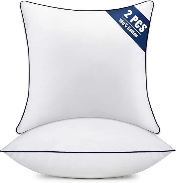 OKBA 24x24 Throw Pillow Inserts Set of 2-Fluffy Square Cushions with 100% Cotton Covers-Decorative White Pillow Fillers for Sofa, Bed, Couch, Living Room, Indoor Hotel Pillows
