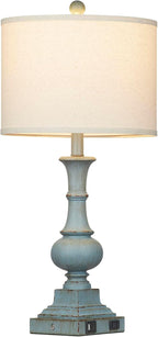 Farmhouse Table Lamps Set of 2, 26" Vintage Rustic Touch Control 3-Way Dimmable Bedside Lamp with USB A+C Ports & AC Outlet, Blue Nightstand Lamp for Living Room Bedroom End Table(LED Bulbs Included)